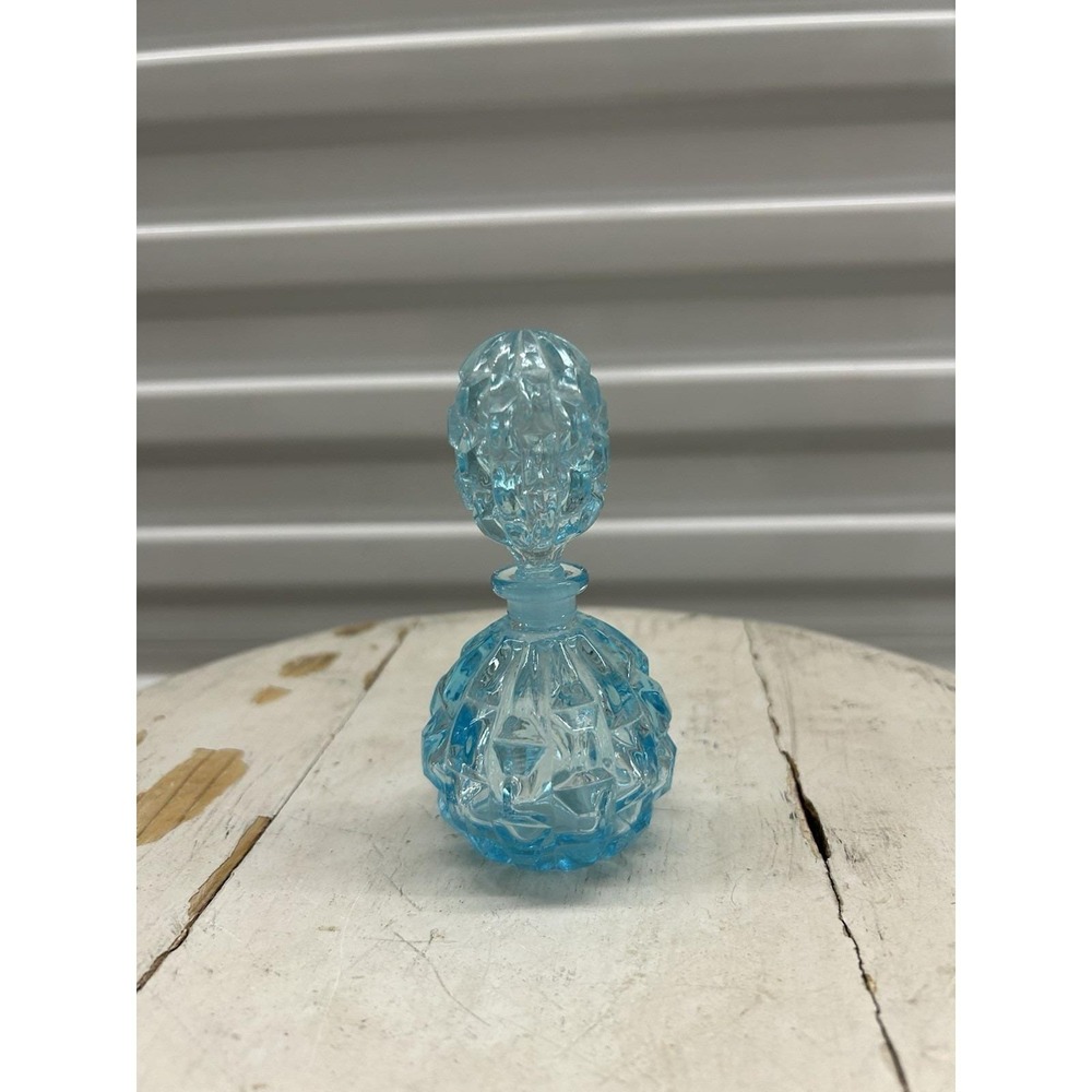1950s Irice Faceted Aqua Blue Perfume Bottle Turquoise